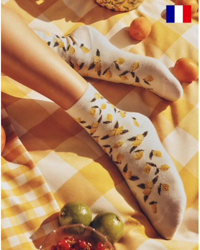 Calcetines de algodón para mujer Maison Broussaud Les Citrons (Blanc)