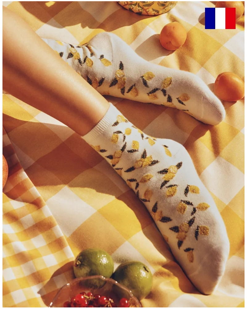 Chaussettes femme en coton Maison Broussaud Les Citrons (Blanc)