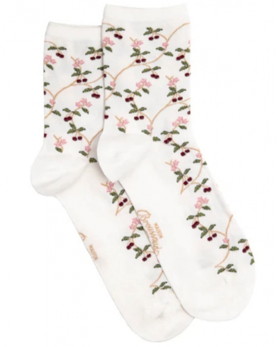 Women's cotton socks Maison Broussaud Les Cerises (Ecru)