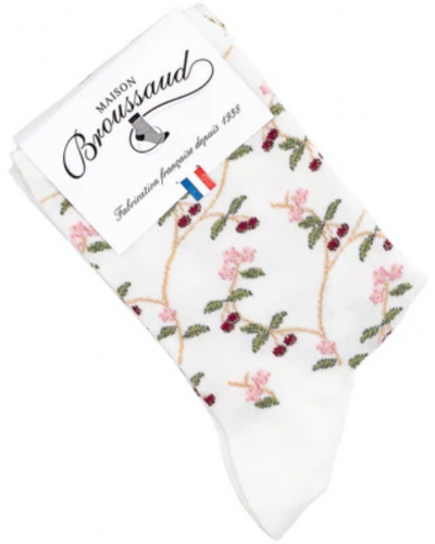 Chaussettes femme en coton Maison Broussaud Les Cerises (Ecru)