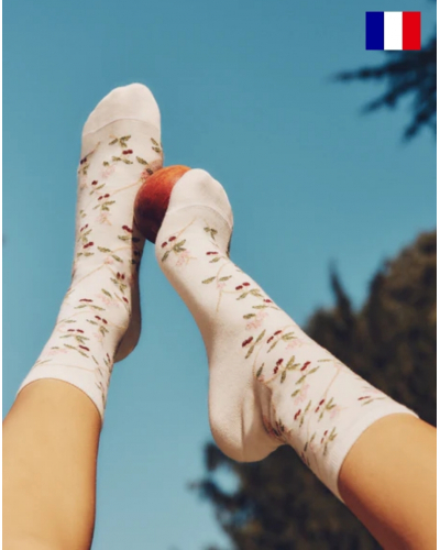 Calcetines de algodón para mujer Maison Broussaud Les Cerises (Ecru)
