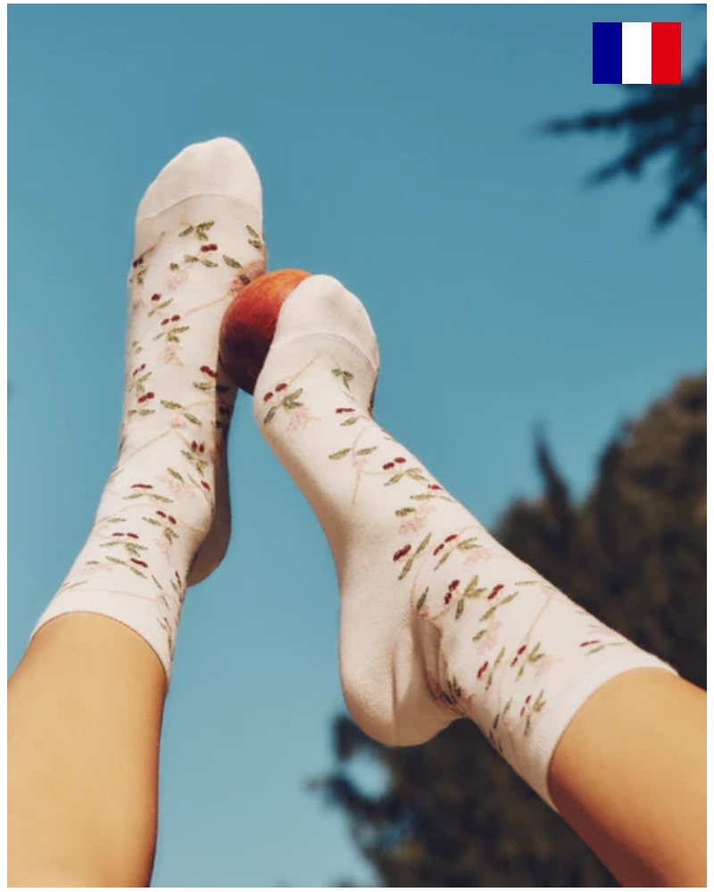 Chaussettes femme en coton Maison Broussaud Les Cerises (Ecru)