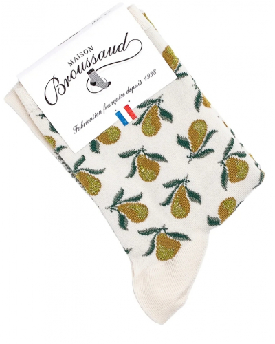 Chaussettes femme en coton Maison Broussaud Les Poires (Ecru)