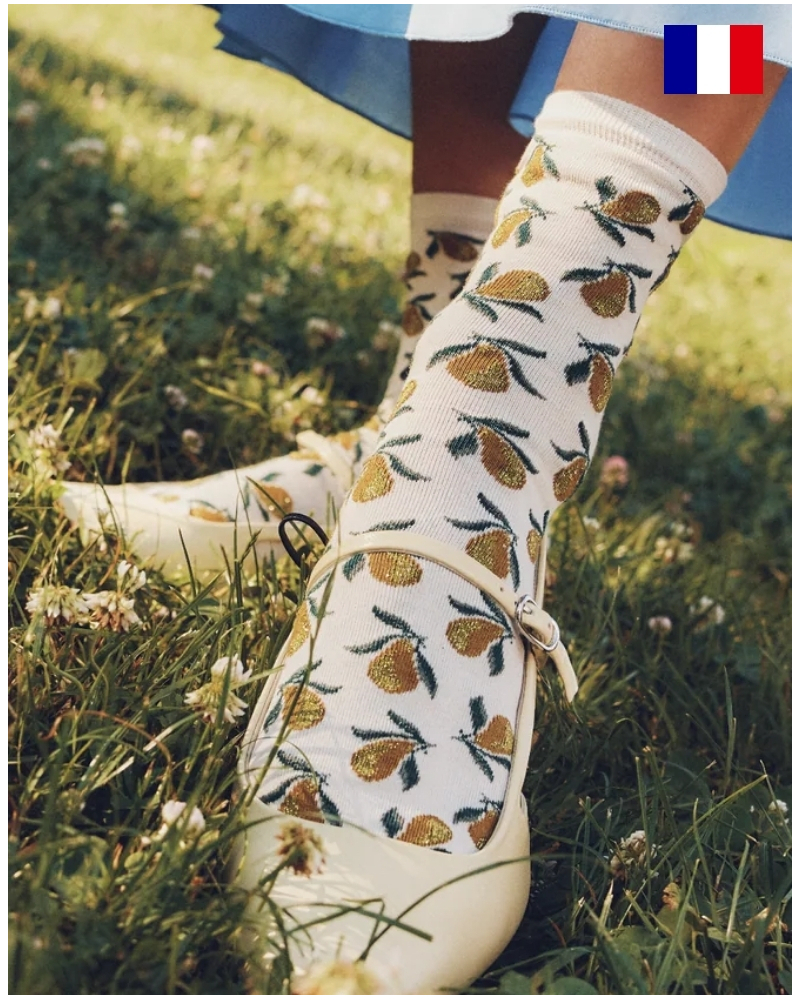 Chaussettes femme en coton Maison Broussaud Les Poires (Ecru)