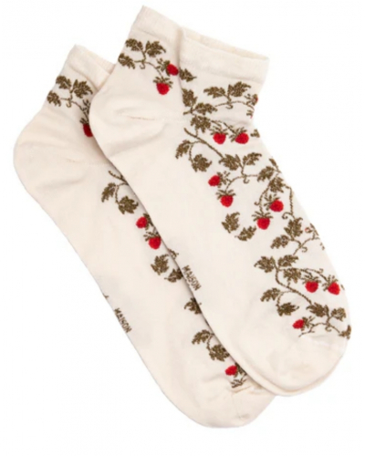 Socquettes femme en coton Maison Broussaud Les invisibles Fraises (Ecru)