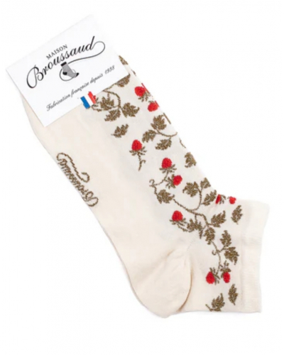 Women's cotton socks Maison Broussaud Les invisibles Fraises (Ecru)