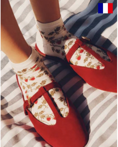 Women's cotton socks Maison Broussaud Les invisibles Fraises (Ecru)