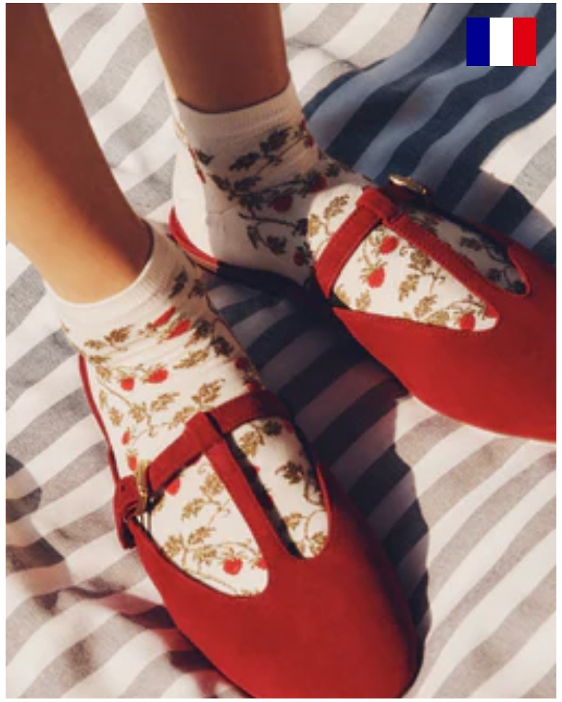 Socquettes femme en coton Maison Broussaud Les invisibles Fraises (Ecru)