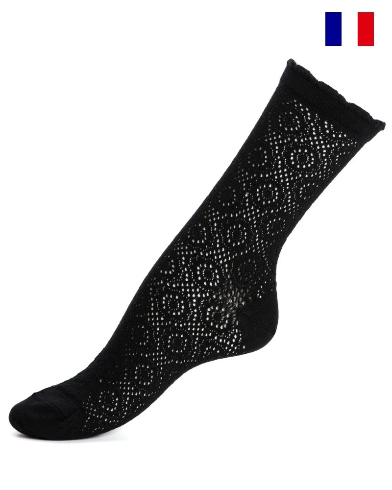 Calcetines de algodón para mujer Maison Broussaud La Dentelle (Negro)