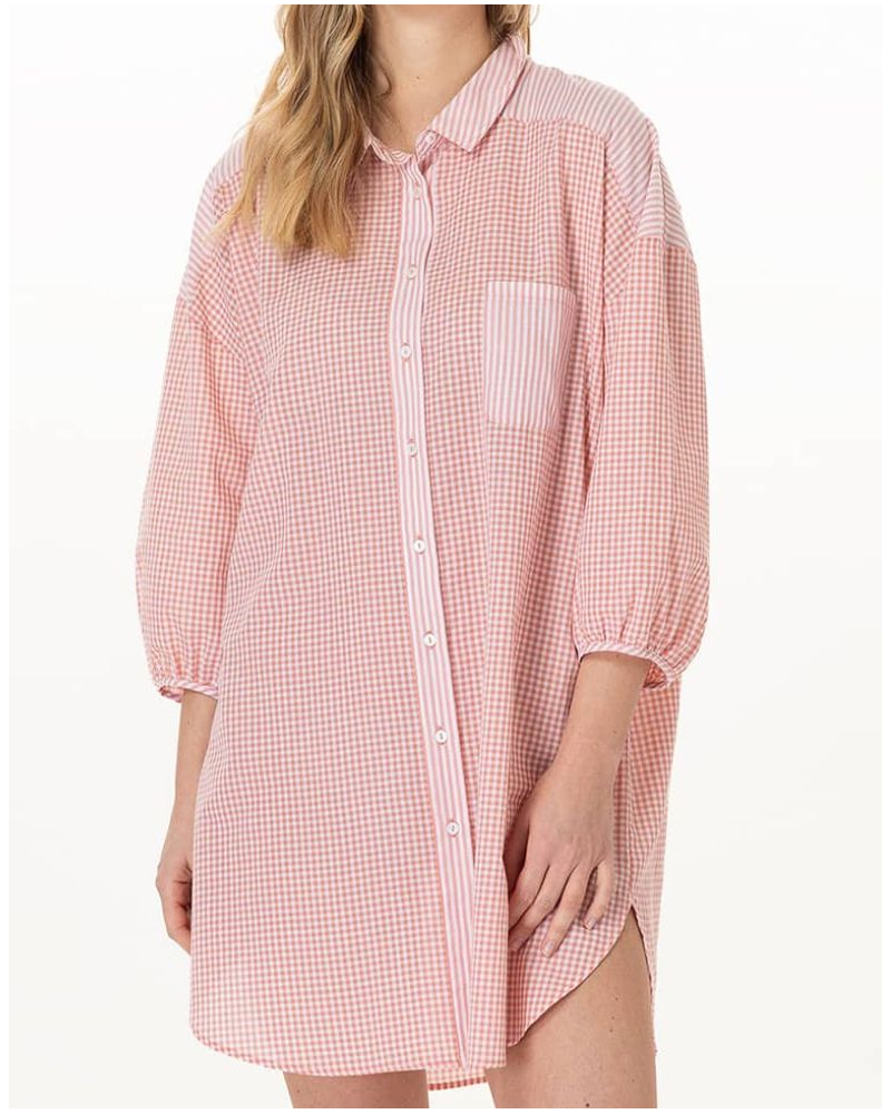 Chemise de nuit 100% Coton Le Chat Patio (Corail/Blanc)