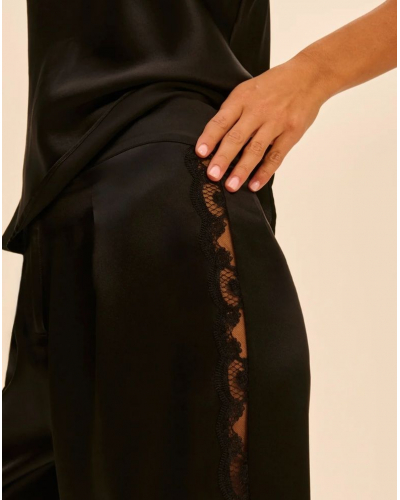 Pantalon broderie en soie Simone Pérèle Love Me (Noir)