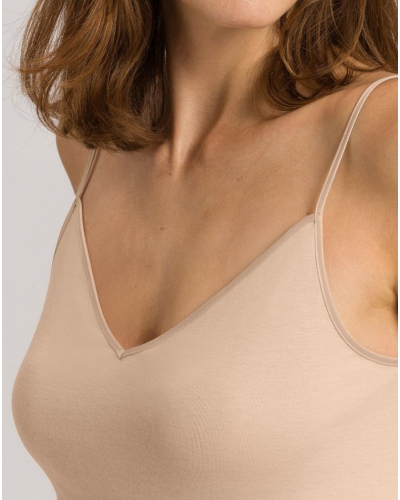 Camiseta de tirantes finos para mujer 100% algodón Hanro Cotton Seamless (Beige)