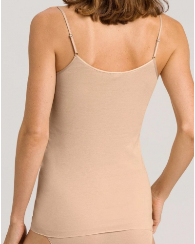 Camiseta de tirantes finos para mujer 100% algodón Hanro Cotton Seamless (Beige)
