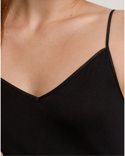 Women's thin-strap tank top 100% cotton Hanro Cotton Seamless (Negro)