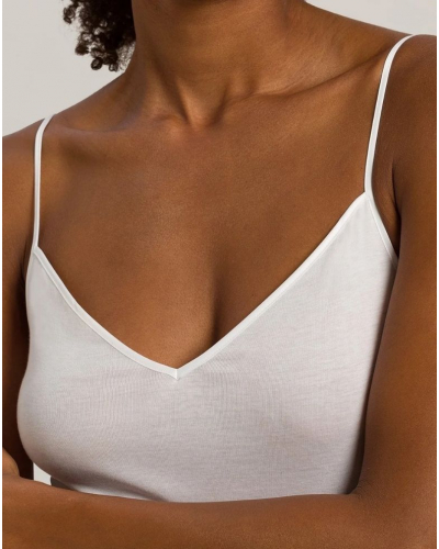 Camiseta de tirantes finos para mujer 100% algodón Hanro Cotton Seamless (Blanco)