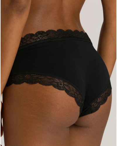 Calzoncillos mujeres de algodón encaja cintura baja Hanro Cotton Lace (Negro)