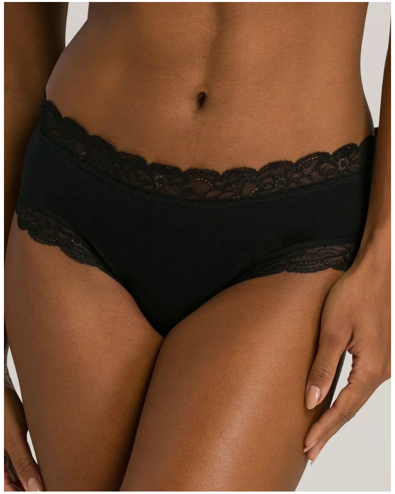Calzoncillos mujeres de algodón encaja cintura baja Hanro Cotton Lace (Negro)