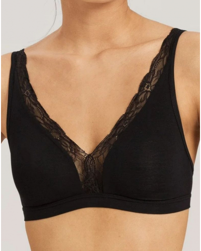 Sujetador sin aros de algodón Hanro Cotton Lace (Negro)