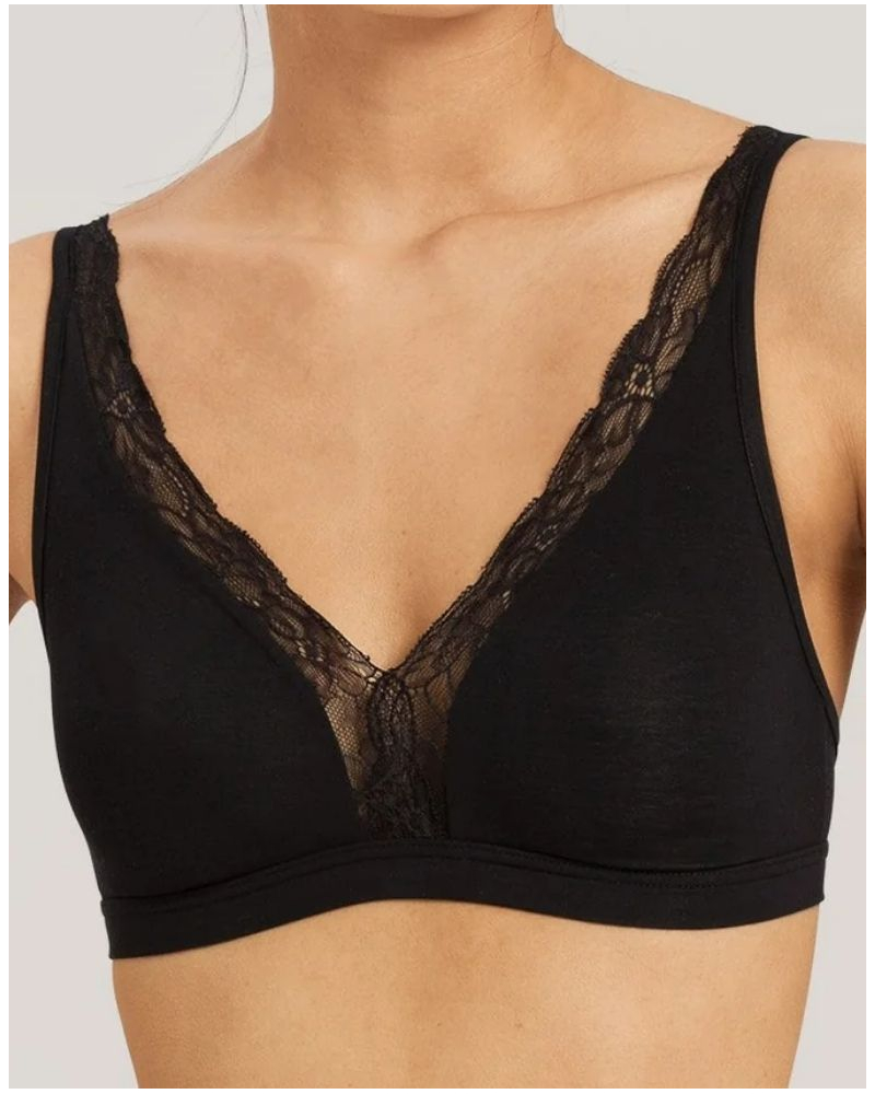 Sujetador sin aros de algodón Hanro Cotton Lace (Negro)
