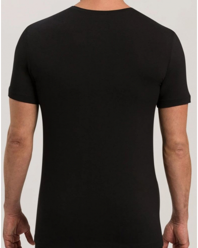 Camiseta hombres de algodón cuello V mangas cortas Hanro Cotton Superior (Negro)
