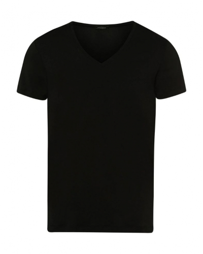 T-shirt homme en coton col V manches courtes Hanro Cotton Superior (Noir)