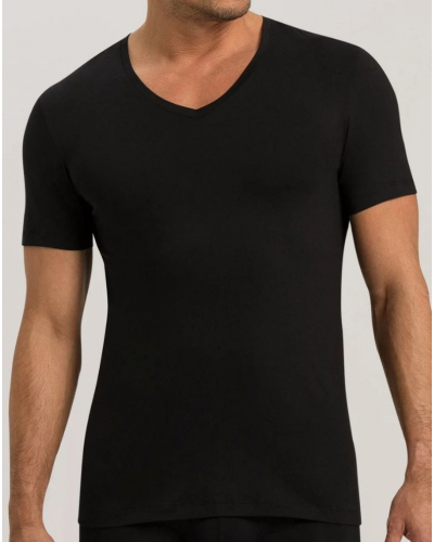 Men cotton v-neck short-sleeved t-shirt Hanro Cotton Superior (Black)