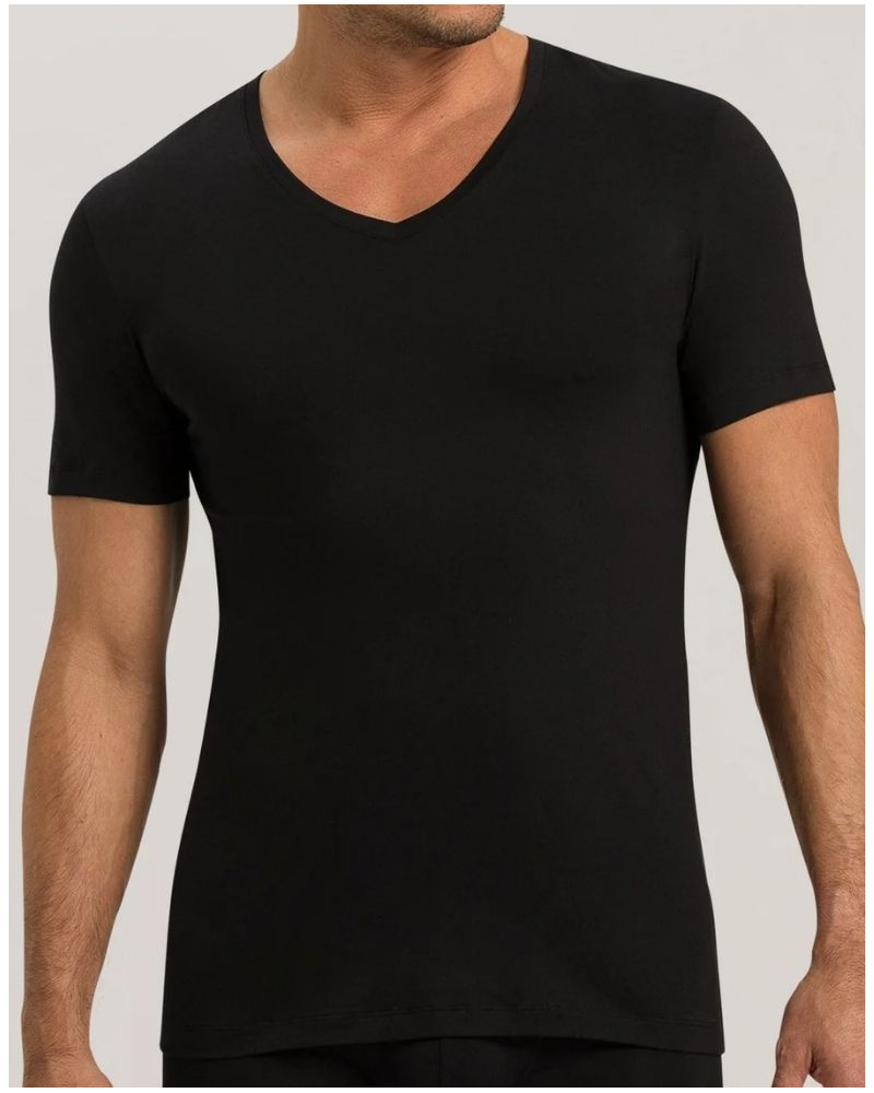 T-shirt homme en coton col V manches courtes Hanro Cotton Superior (Noir)