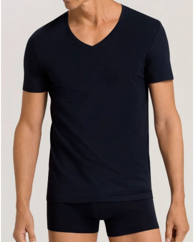 Men cotton v-neck short-sleeved t-shirt Hanro Cotton Superior (Marine)