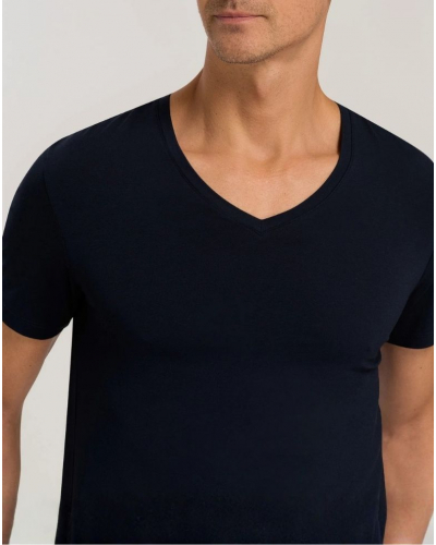 Camiseta hombres de algodón cuello V mangas cortas Hanro Cotton Superior (Marine)