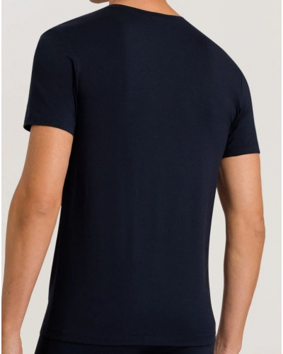Camiseta hombres de algodón cuello V mangas cortas Hanro Cotton Superior (Marine)
