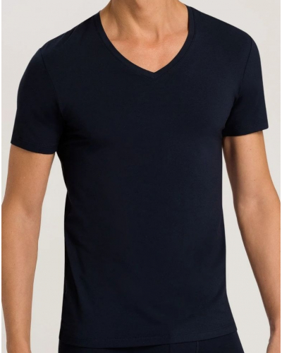 Camiseta hombres de algodón cuello V mangas cortas Hanro Cotton Superior (Marine)