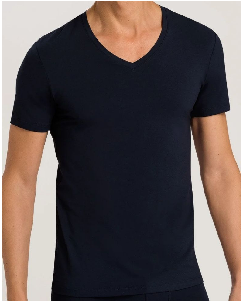 T-shirt homme en coton col V manches courtes Hanro Cotton Superior (Marine)