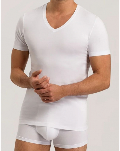 T-shirt homme en coton col V manches courtes Hanro Cotton Superior (Blanc)