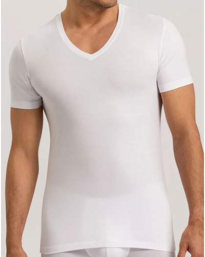 Men cotton v-neck short-sleeved t-shirt Hanro Cotton Superior (White)