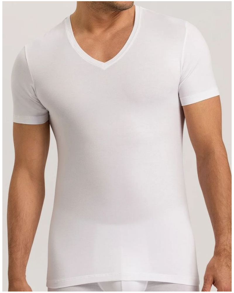 T-shirt homme en coton col V manches courtes Hanro Cotton Superior (Blanc)
