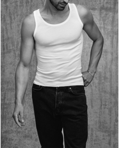 Men 100% Cotton tank top Hanro Cotton Pure (White)