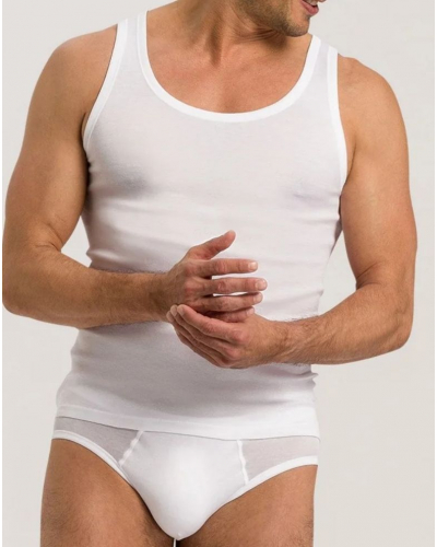 Camiseta hombres 100% Algodón sin mangas Hanro Cotton Pure (Blanco)