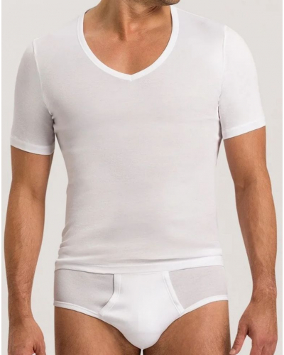 T-shirt homme 100% Coton col V manches courtes Hanro Cotton Pure (Blanc)
