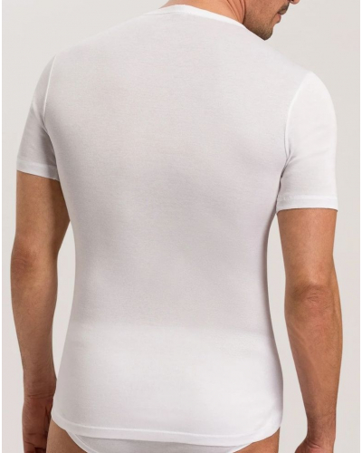 T-shirt homme 100% Coton col V manches courtes Hanro Cotton Pure (Blanc)