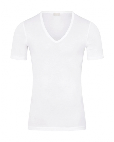 T-shirt homme 100% Coton col V manches courtes Hanro Cotton Pure (Blanc)