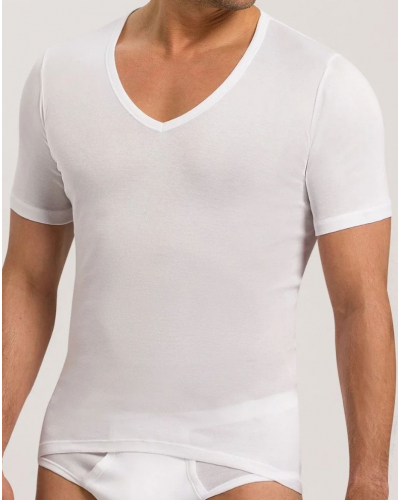 Men short-sleeved 100% Cotton v-neck t-shirt Hanro Cotton Pure (White)