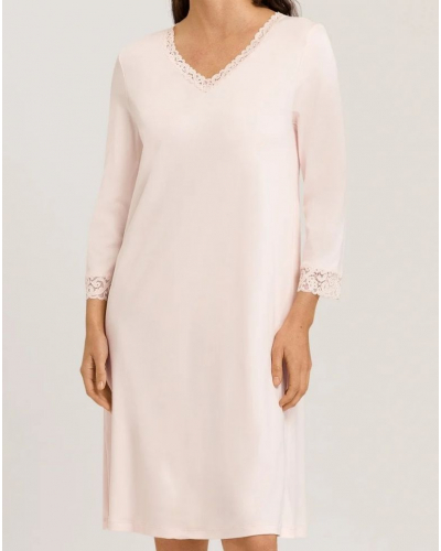 Chemise de nuit femme 100% Coton interlock manches 3/4 Hanro Moments (Crystal Pink)