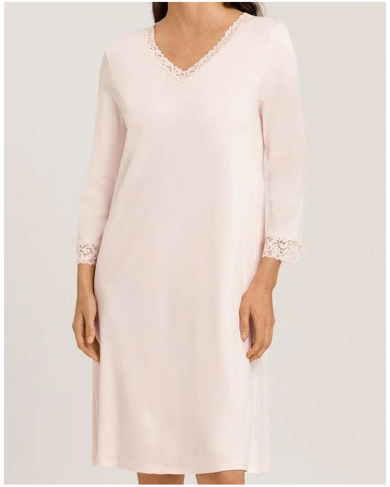 Women 100% interlock cotton nightgown 3/4 sleeves Hanro Moments (Crystal Pink)