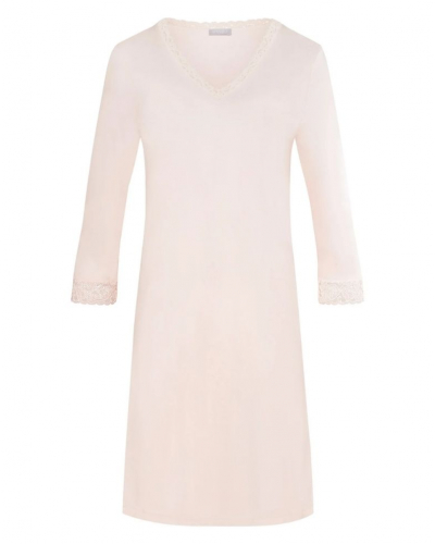 Chemise de nuit femme 100% Coton interlock manches 3/4 Hanro Moments (Crystal Pink)