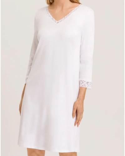 Mujeres camisón 100% algodón interlock mangas 3/4 Hanro Moments (Blanco)