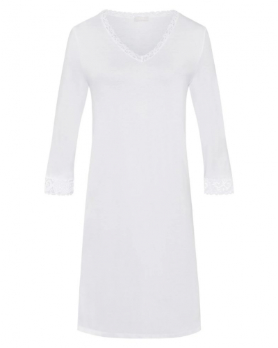 Chemise de nuit femme 100% Coton interlock manches 3/4 Hanro Moments (Blanc)