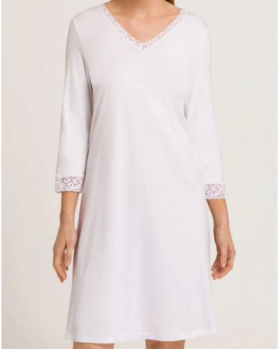 Chemise de nuit femme 100% Coton interlock manches 3/4 Hanro Moments (Blanc)