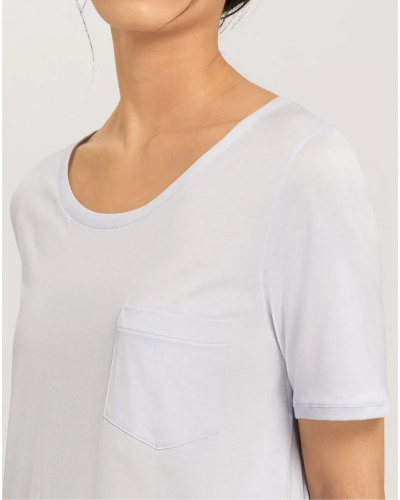 Chemise de nuit femme 100% Coton manches courtes Hanro Cotton Deluxe (Blue Glow)