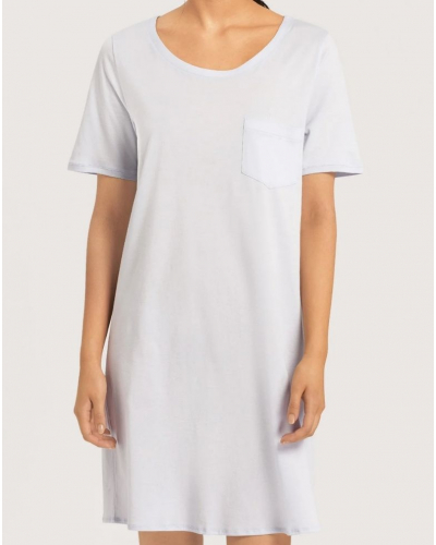 Mujeres camisón 100% algodón mangas cortas Hanro Cotton Deluxe (Blue Glow)