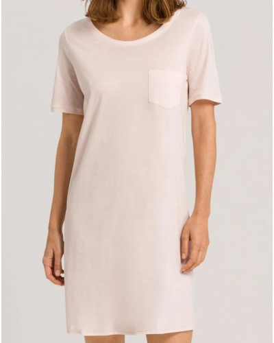 Chemise de nuit femme 100% Coton manches courtes Hanro Cotton Deluxe (Crystal Pink)